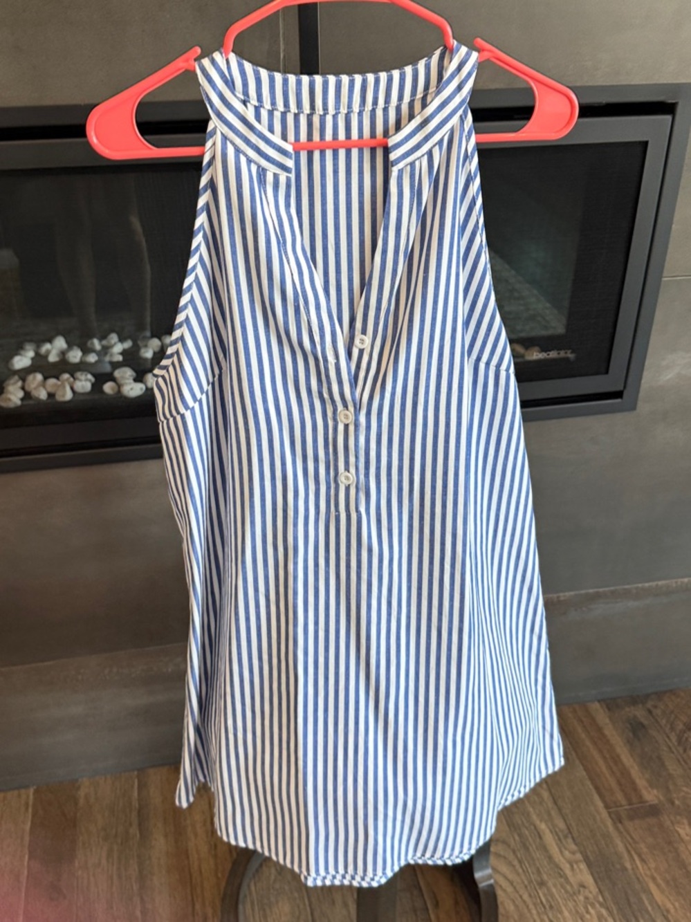 Source Unknown Blue & White Striped Halter Mini Dress
